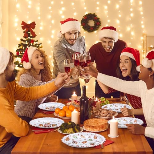 Pajean 100 Pcs Christmas Gingerbread Man Paper Plates 9 x 11 Inches - Holiday Party Supplies