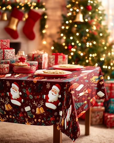 Pureegg Disposable Plastic Table Cloth 8 Pack 54 x 108 Inches Christmas Red Rectangle