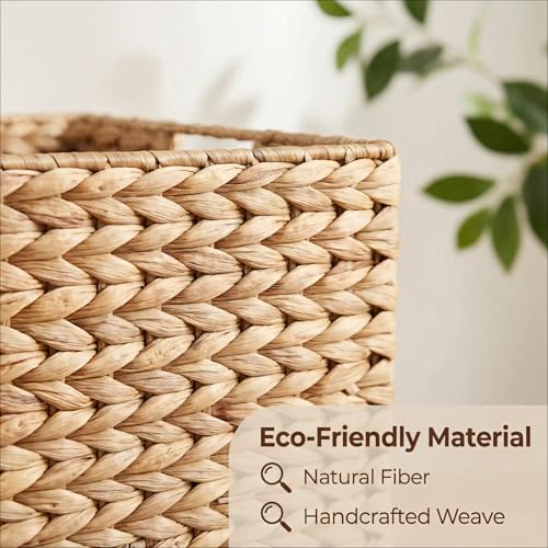4 Pack Water Hyacinth Storage Baskets - Foldable Wicker Cubes for Pantry & Shelves