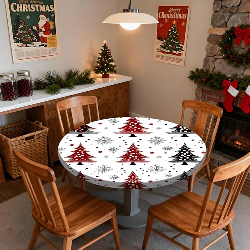 Pardick Christmas Round Fitted Tablecloth 42 Inch Trees Waterproof & Wipeable