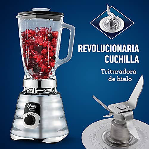 Oster 1.25L Chrome Blender - 700W, 3 Speed, Durable Glass Jar