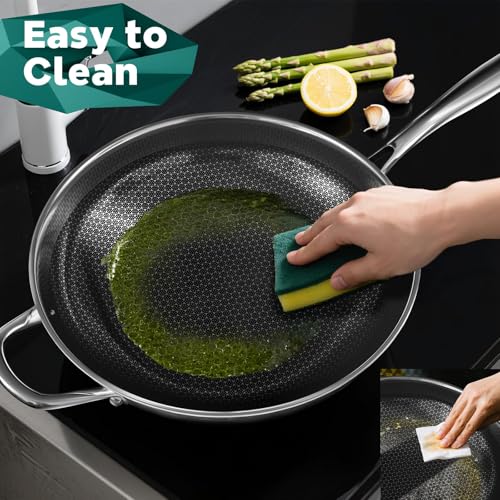 13-Inch Stainless Steel Wok Pan with Lid for Stir-Fry & Healthy Cooking