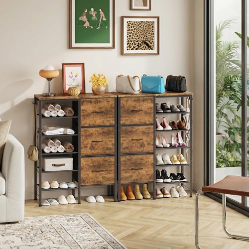 6-Tier Shoe Rack Organizer with 3 Fabric Drawers and Hooks - Entryway & Closet Storage