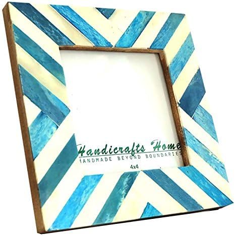 Vintage Chevron Herringbone Wooden Photo Frame - Handmade 4x4 Inch Turquoise
