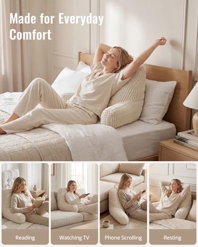 Textured Off White Blissful Diary Reading Pillow with Arms & Pockets, 18in Standard