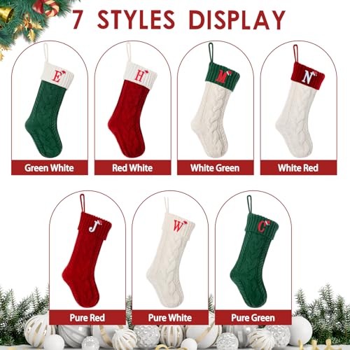 Guccde 18 Inch Christmas Stocking with Initial A - Personalized Monogram Knit Stocking, Red & White