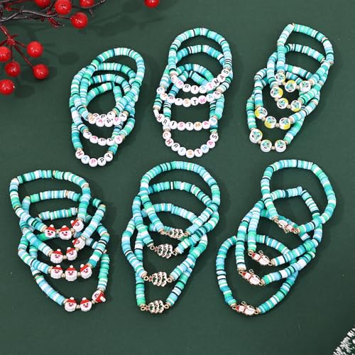 Christmas 24Pcs Beaded Friendship Bracelets Set for Women Handmade Holiday Jewelry