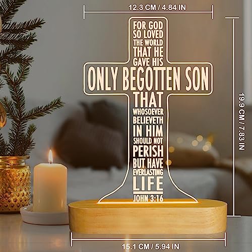 Lampeez Baptism Gift for Kids, Cross Night Light Wooden Novelty Lamp Illusion Decoration USB Power Bedroom Decor Xmas Holiday Christening Dedication Gift for Boy Girl