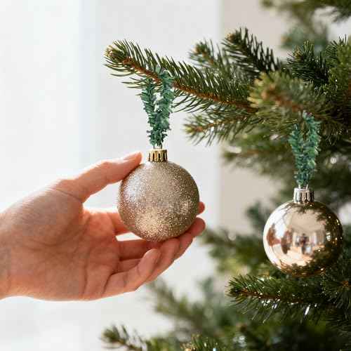 codree 150 Pcs Christmas Artificial Pine Wire Hangers, 4 Inch Flexible Pine Needles Decorative Twist Ties, Faux Pines Stems Christmas Ornament Garland Hooks for Xmas Tree Wreath Holiday Party Decor