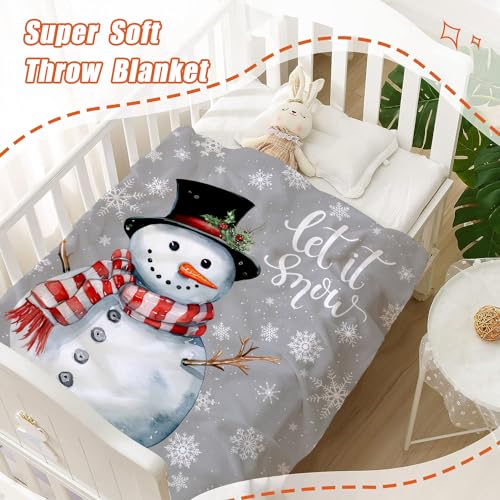 YeeJu Christmas Throw Blanket Baby Small Gray Christmas Snowman Blanket Toddler Infant Swaddle Pet Crib Soft Lightweight Fuzzy Plush Fleece Blankets and Throws Xmas Winter Holiday Blanket 30x40