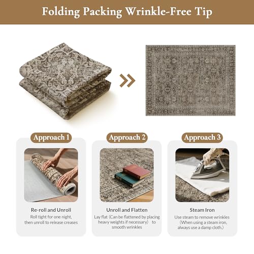 8x10 Taupe Brown Washable Area Rug - Vintage Boho Non-Slip Indoor Carpet