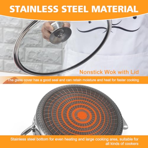 Stainless Steel 14 Inch Deep Saute Pan with Lid - 7QT Nonstick Frying Pan
