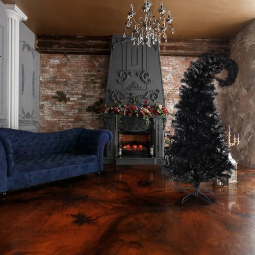 Daifunli Black 6ft Crooked Top Christmas Tree - Halloween Decor, Realistic PVC Branches