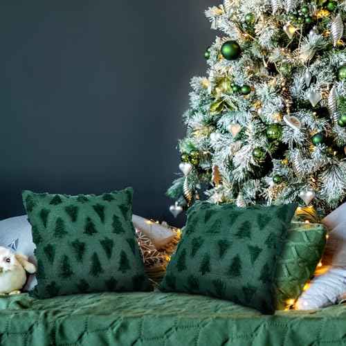 Mixweer 2 Set Christmas Tree Pillow Covers 18x18 Inch Green Christmas Throw Pillow Cases Decorations Plush Faux Fur Soft Cushion Case for Winter Xmas Holiday Home Bedroom Sofa