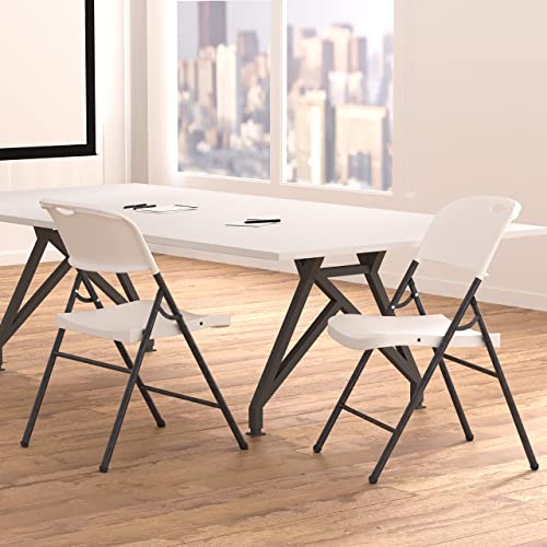 2-Pack White Folding Plastic Chairs with Back Support - Portable & Heavy Duty