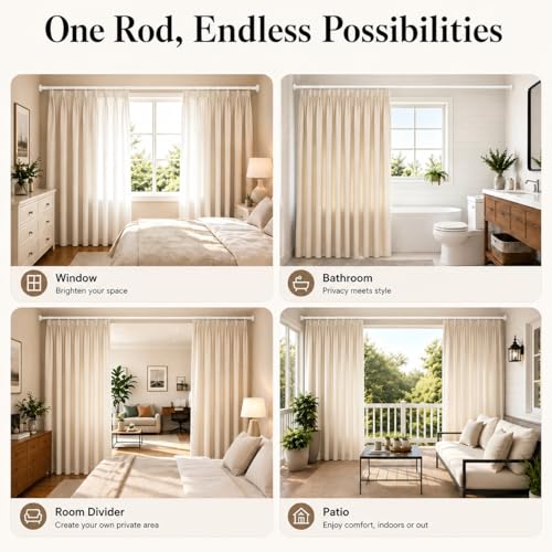 ALLZONE Heavy Duty Tension Curtain Rod 66-120 Inches White No Drilling