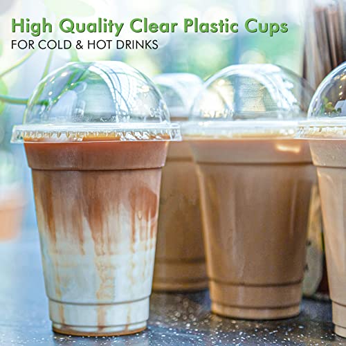 FOCUSLINE 200 Pack 16oz Clear Plastic Cups with Dome Lids - Disposable Cold Drink Cups