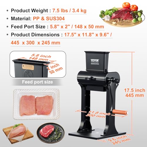 Heavy Duty Stainless Steel Meat Tenderizer Machine - 5.8" Feed Port, Manual Kitchen Tool