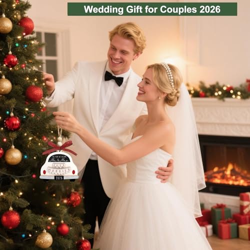 AOKILOM Wedding Car 2026 First Christmas Married Ornament – Rustic Wooden Wedding & Engagement Decor