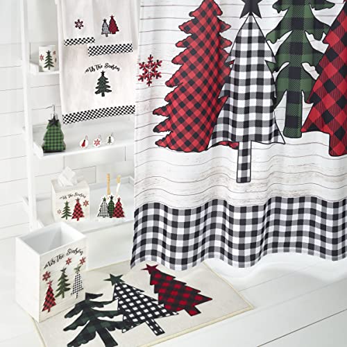 Avanti Christmas Shower Curtain Set with 12 Hooks - 72x72 Inches Holiday Bathroom Decor