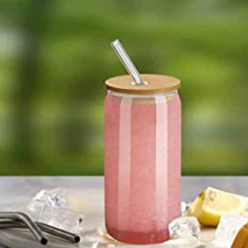ARTIBETTER 18Oz Glass Water Cups with Bamboo Lids and Glass Straws 2-Pack Clear Reusable Drinking Cups for Coffee Tea and Cold Beverages