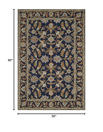 SAFAVIEH Blossom Collection 3' x 5' Navy BLM219A Handmade Premium Wool Entryway Living Room Foyer Bedroom Accent Rug