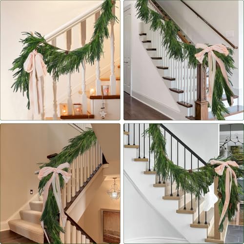 9FT Artificial Norfolk Pine Garland Christmas Decoration with Pine Cones - Trytuny