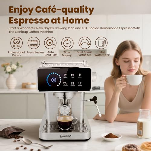 Touchscreen Espresso Machine with Timer, 51oz Water Tank, 20 Bar Pressure - Grey Silver