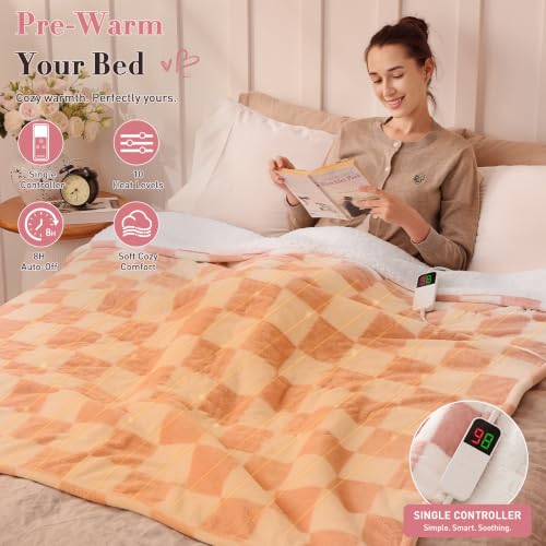 Pink Heated Blanket Throw 50x60 Light Pink Electric Plaid Blanket