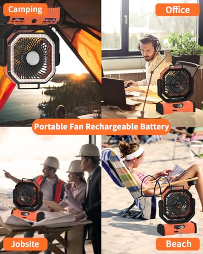 Rechargeable Portable Camping Fan with Power Bank and Remote Control - 12 Inch Orange