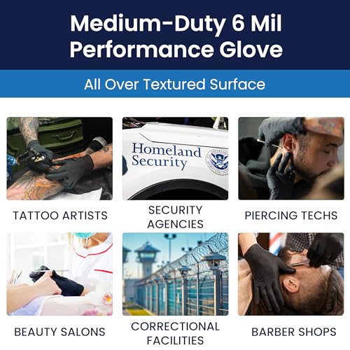 Small Case of 1000 Black Latex Disposable Gloves - Powder-Free, Textured, Medical & Tattoo Use