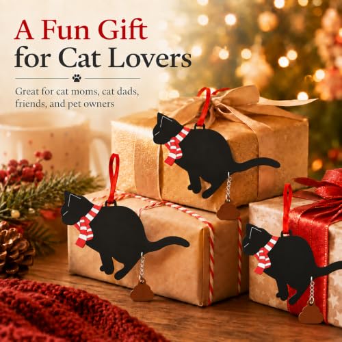 Black Cat Santa Hat Christmas Ornament ā Wooden Holiday Hanging Decoration