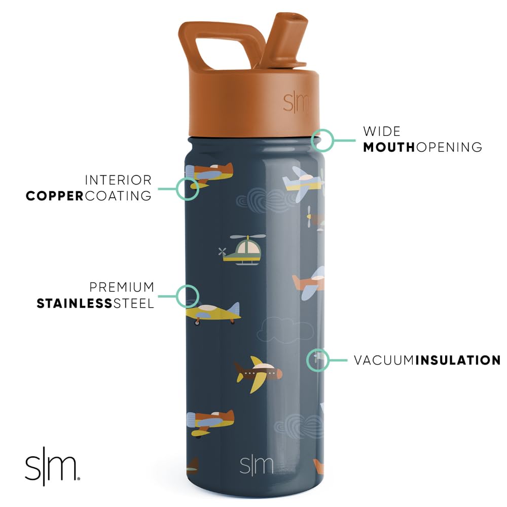 Simple Modern Kids Summit Water Bottle with Straw Lid | 18oz Stainless Steel Cup Insulated Tumbler for Toddlers, School | Wheels Up