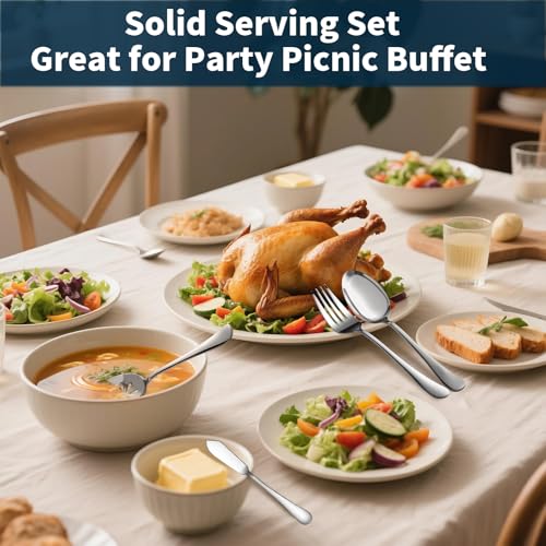Stainless Steel Flatware Set for 8 with Serving Utensils - Modern 45 Piece