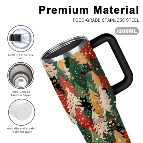 WWHSAI Christmas Cat 40oz Tumbler with Handle & Straw (Variation: Christmas Cat) Stainless Steel Insulated Cup