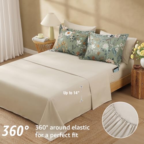 Avocado Green Floral Oversized Queen Comforter Set – 7-Piece Bed in a Bag, Farmhouse Bedding