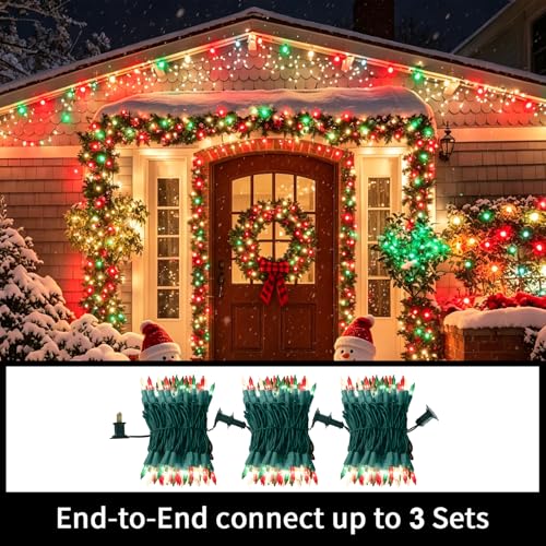 LAMPHOME Red Green Clear Christmas String Lights 150 LEDs 31.9ft Outdoor Indoor