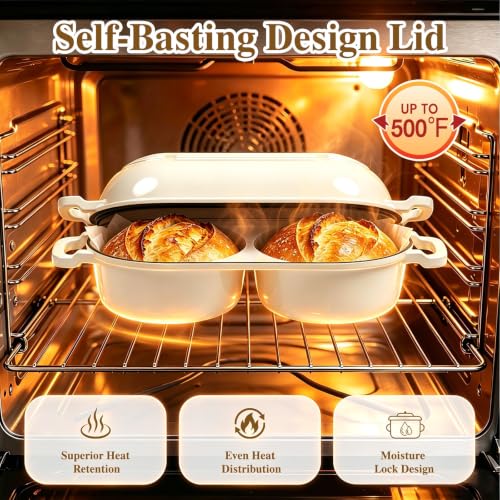 Umite Chef Cream White Double Round Dutch Oven & Bread Proofing Set