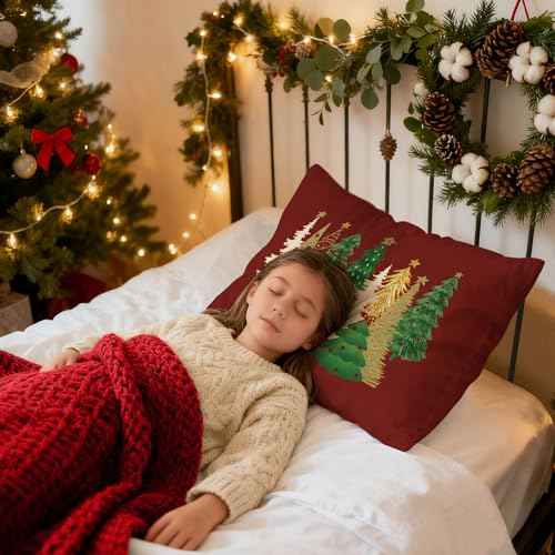 Lanpn Christmas Standard Pillowcase 20x26 Set of 2, Red Green Decorative Lumbar Pillow Cases 20 x 26 Long Rectangle Standard Shams Throw Bed Pillow Covers Xmas Cushion Cover 2 Pack