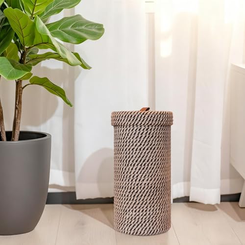 PINXIURY Black Handmade Cotton & Jute Toilet Paper Holder - Freestanding Basket, Fits 3 Mega Rolls, Bathroom Storage