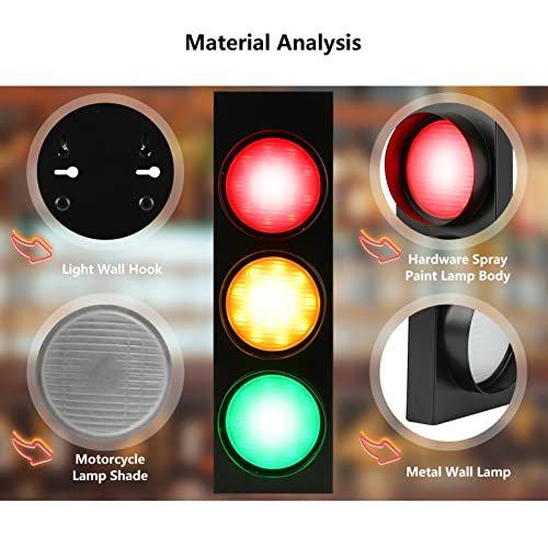 HOMIER 1-Side 3-Light Retro Traffic Light Wall Lamp with Remote Control for Kids Bedroom & Home Decor