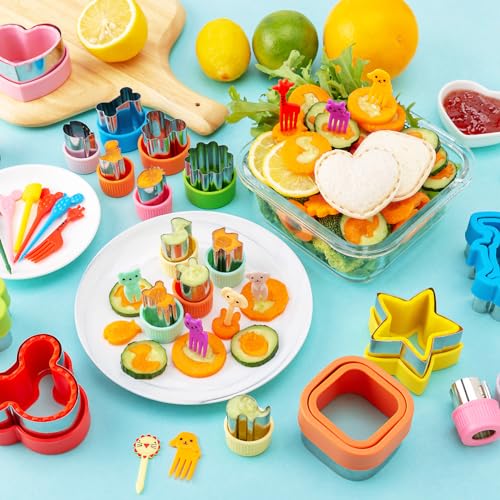 Nifogo Orange Green 48pcs Sandwich Cutter Set for Kids Lunch - Large Shapes