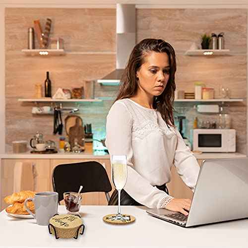 Funny Drink Coasters for SC Fans, 6 Pcs Coffee Coasters with Metal Holder, Fold in The Cheese TV Show Coasters, Cute Birthday Housewarming Gifts for Women Men Coworkers