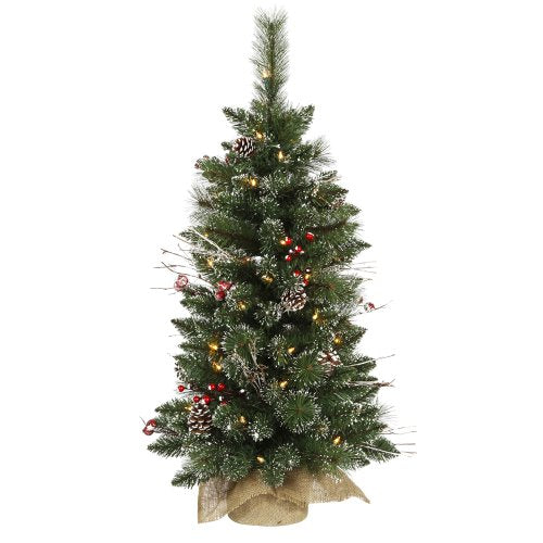 Vickerman 3ft Snow Tipped Pine and Berry Artificial Christmas Tree with 50 Clear Lights