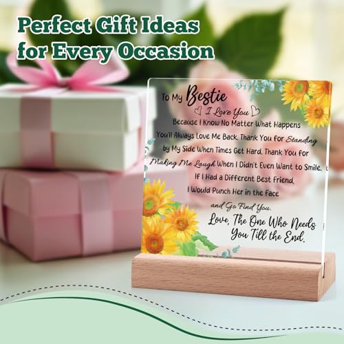 Friendship Appreciation Acrylic Plaque with Wooden Stand - Bestie Gift for Women