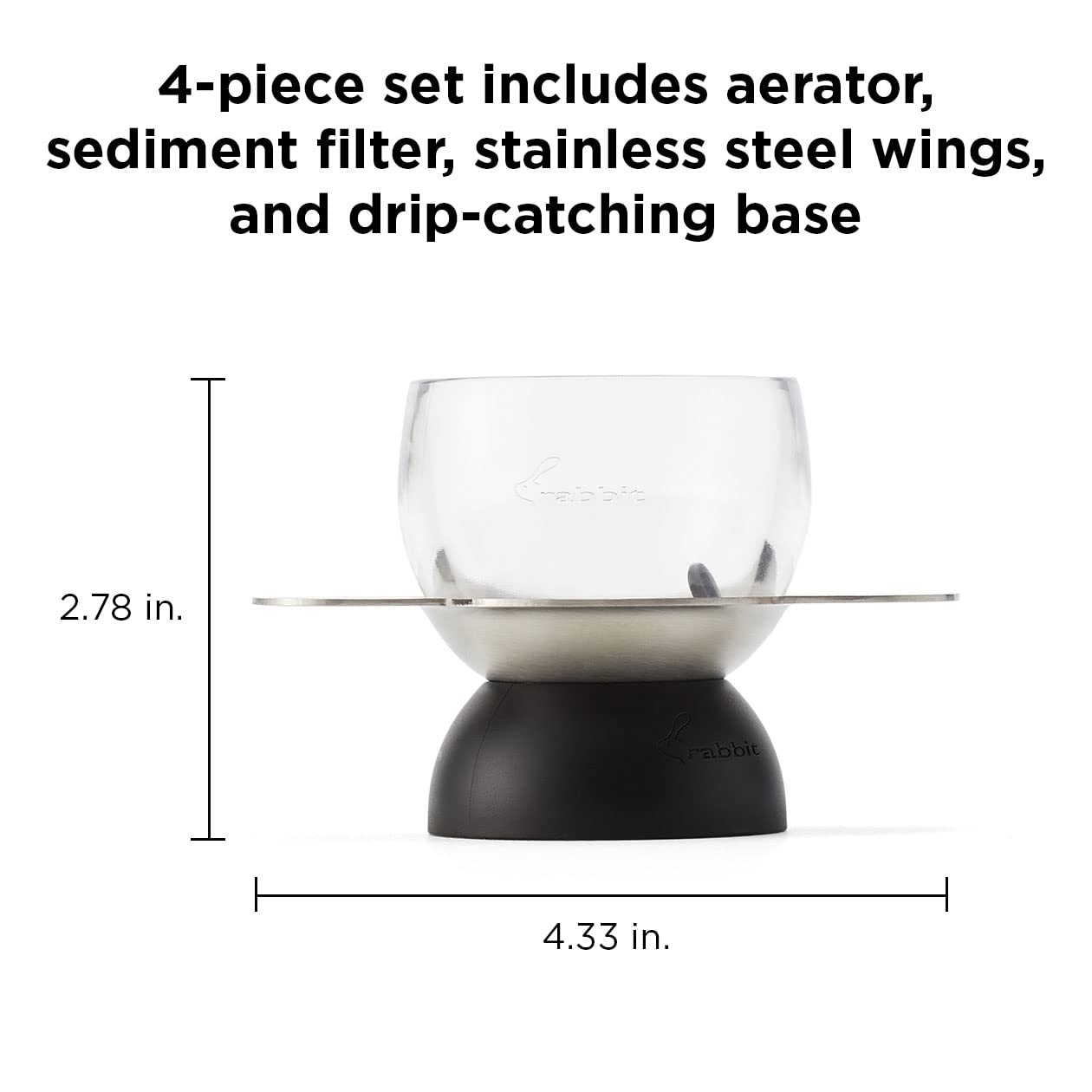 Rabbit Wine, Wine Aerator with Sediment Strainer and Stand, Hand-Free Wine Decanter for Red Wine Lovers, 3.35 x 3.35 x 5.6 IN