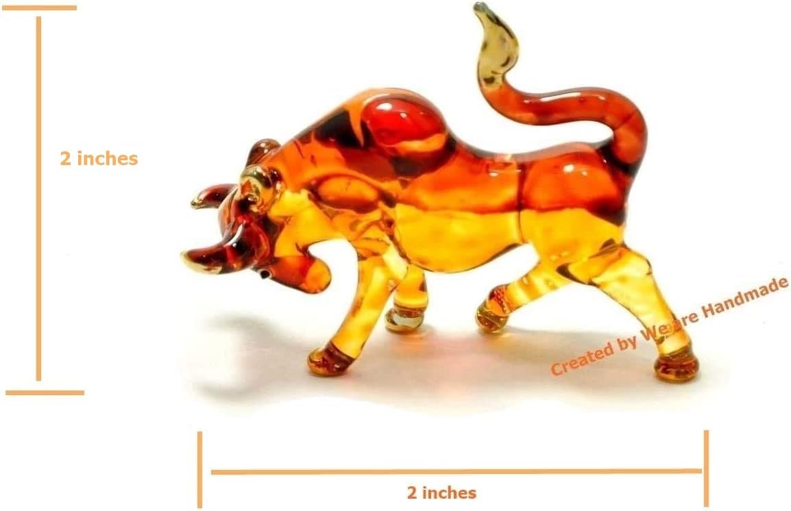 Miniature Handmade Blown Glass Brown Bull Figurine - Unique Collectible Garden Decor