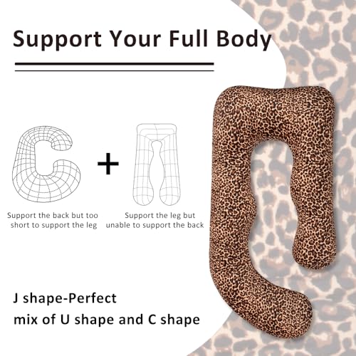Pregnancy Pillow U Shape Full Body Maternity Pillow with Removable Cover - Leopard Velvet 58 Inch