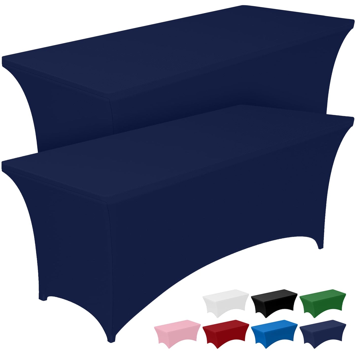 Pureegg Spandex Tablecloth 6ft - 2 Pack, Fitted and Tight Cloth for Rectangle Table, Wrinkle-Free and Stretch Table Cover for Party, Wedding, Banquet and Birthday, Navy Blue