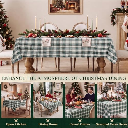 Softalker Green White Plaid Christmas Tablecloth 54 x 80 Rectangular